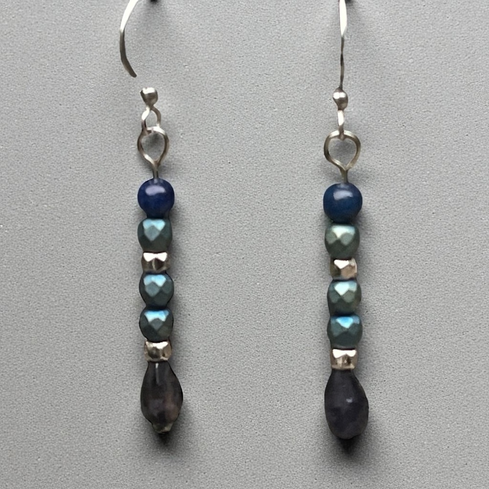 Handcrafted hematite, iolite & lapis Beaded Earrings - Picture 11 of 11